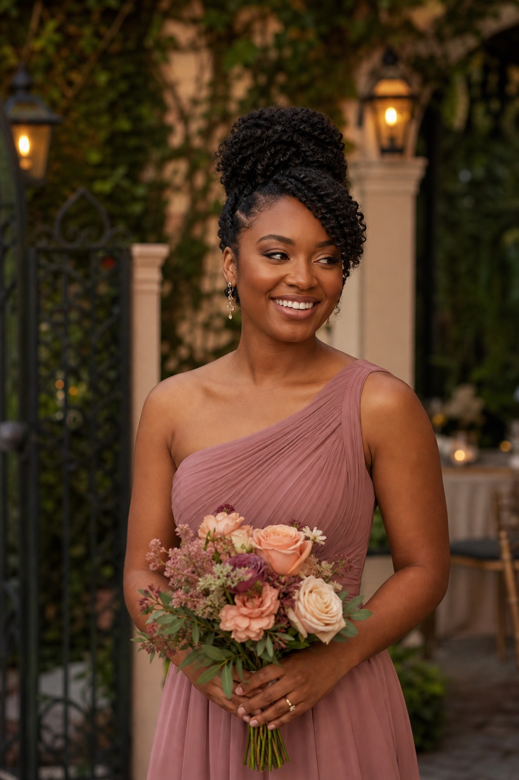 Nia Brooks, Bea’s bridesmaid, at the New Orleans courtyard reception