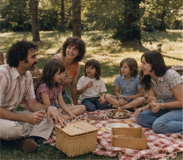 Fictional multigenerational family picnic
